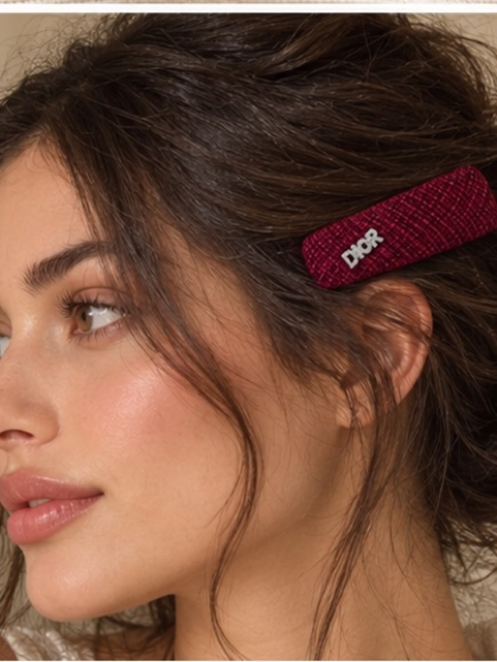 Designer Inspired Burgundy Textured Hair Barrette with Silver Rhinestone Accent